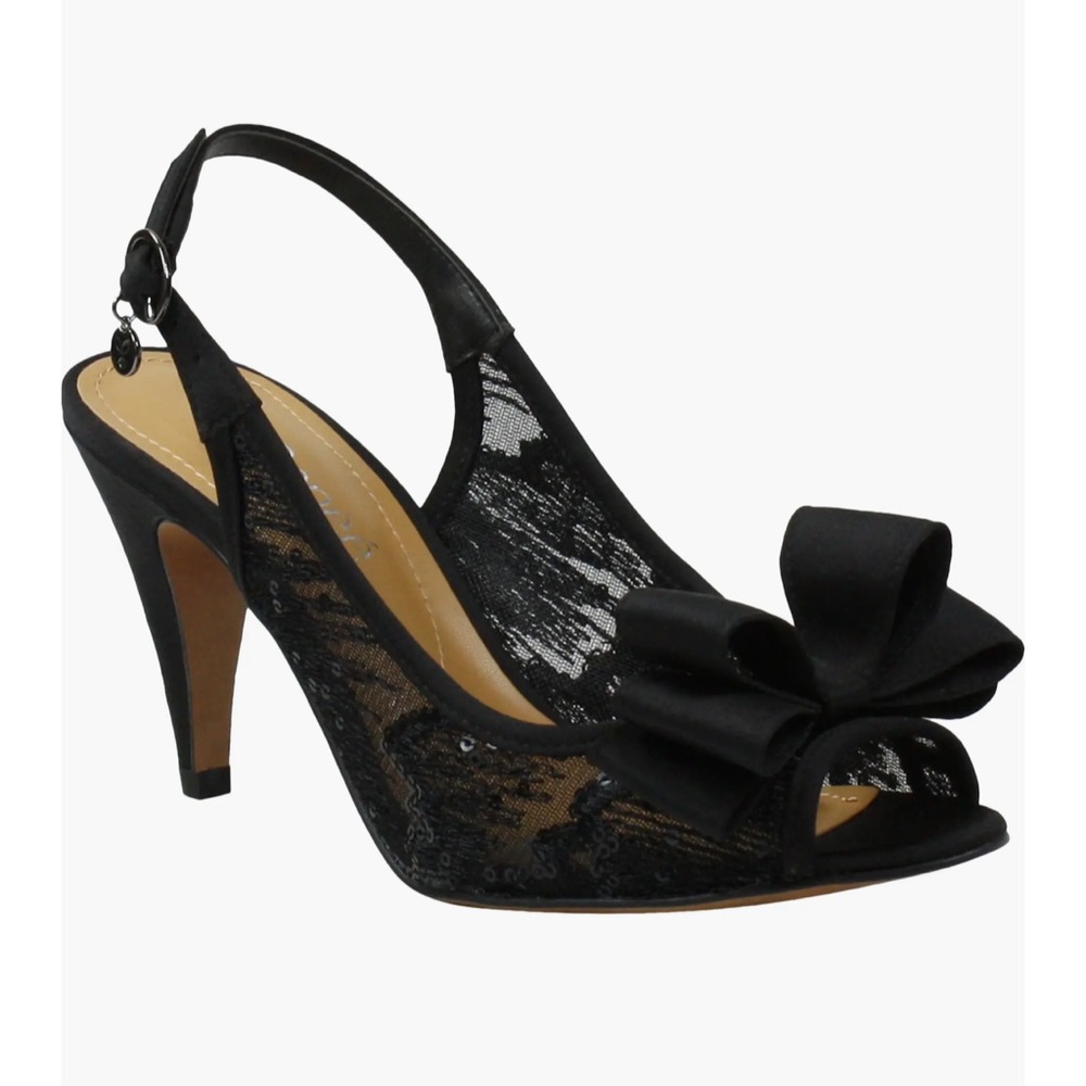 J. Renee Black Sequin and Satin Bow Pumps 7 NWOB Eponine